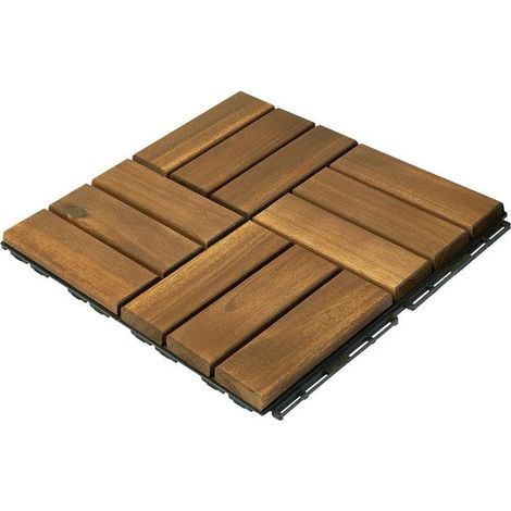 Set 9 Pezzi Piastrelle Pavimento da Esterno Wood Acacia 30 x 30 x 2 cm (1/2)
