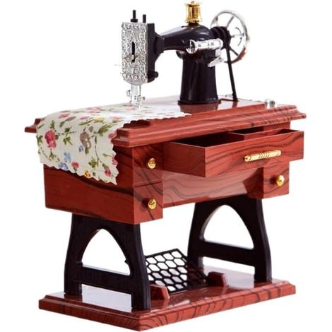 Boîte à musique machine à coudre - Mini boîte à musique - Machine à coudre vintage - ABS - Cadeau original pour un anniversaire ou pour décorer votre intérieur - Marron (1/5)