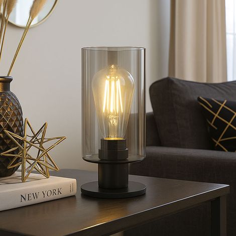 Lampada da tavolo LED lampada da comodino nero lampada da lettura soggiorno, metallo vetro fumé, 1x 6W 806Lm bianco caldo, DxH 10 x 21,5 cm (1/5)