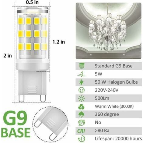 [JAMAIS UTILISÉ] G9 LED Lampe Ampoules, Blanc Chaud 3000K 5W G9 LED Ampoule Lumiere équivalent aux ampoules halogènes de 40 W 420 lumens not dimmable, lot de 2 [Classe énergétique A+] (1/4)