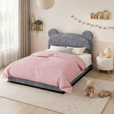 DESMIU Lit coffre 140 × 200 cm 2 places avec rangement pneumatique et tête de lit ludique, sans matelas, gris (1/4)