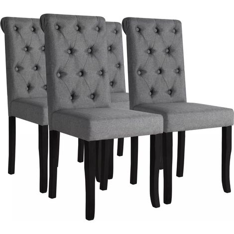 Juego de 4 sillas de cocina comedor respaldo acolchado tela gris oscuro CDS021546