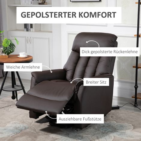 Elektrischer TV-Sessel mit Aufsteh- und Liegefunktion, Fußstütze, Seitentasche und Fernbedienung, für das Wohnzimmer, bis 150 kg, PU-Leder, braun (1/5)
