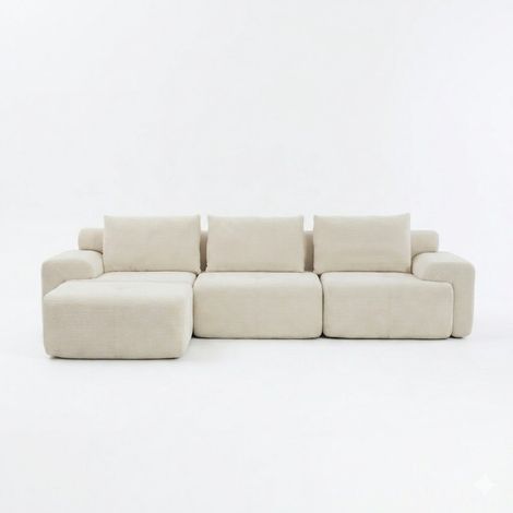ELVMI Sofá de esquina Modular L, Sin Estructura, con Asiento de Espuma de Alta Densidad en Tela Acanalada, Blanco (1/4)