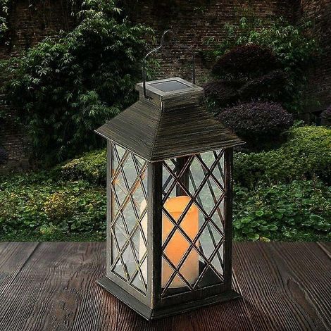 Lanterne solaire, lampe solaire d'extérieur à LED avec effet flamme de bougie LED, rechargeable sans fil et portable pour jardin, terrasse, cour [Énergie Cl (1/5)