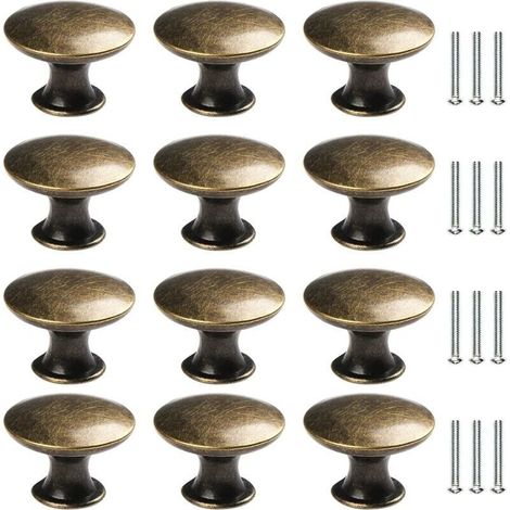 Bardusch-12x Boutons de Tiroir de Porte Vintage 30mm Antique Laiton Poignées de Placard d'armoires de Cuisine, Pour Commode et Armoire Meuble, Bronze Ancien (1/5)