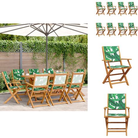 Gartenstühle 8 Stk. Klappbar Grün Stoff und Massivholz - Klappstuhl - Gartenstuhl - Esszimmerstuhl - Holzstuhl - Akazienholz (1/5)