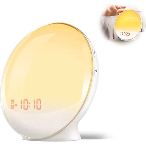 Réveil lumineux simulateur d'aube pour chambre d'enfant, avec fonction lever de soleil, aide au sommeil, double alarme, radio FM, fonction snooze, veilleuse, lumière du jour, 7 couleurs, 7 sons nature (1/5)