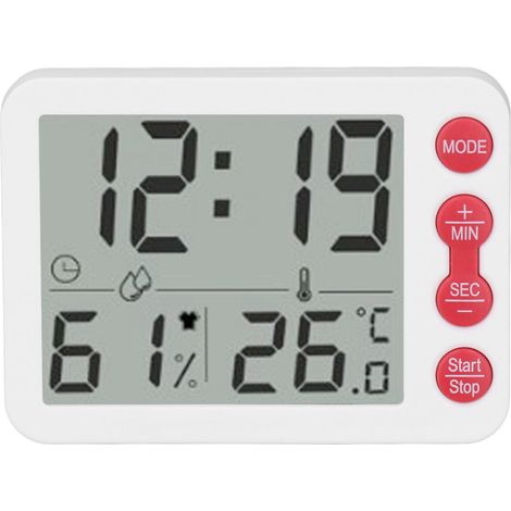 Thermomètre-hygromètre électronique multifonctionnel d'intérieur avec fonction réveil et touches blanches et rouges (1/5)