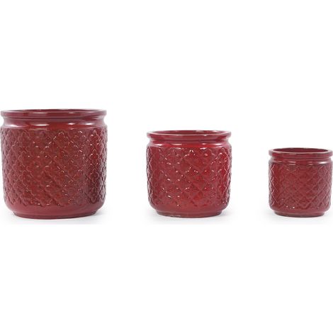 Set de 3 macetas de cerámica Ø 38/30,5/23 cm rojo vino brillante HOMVRA (1/5)