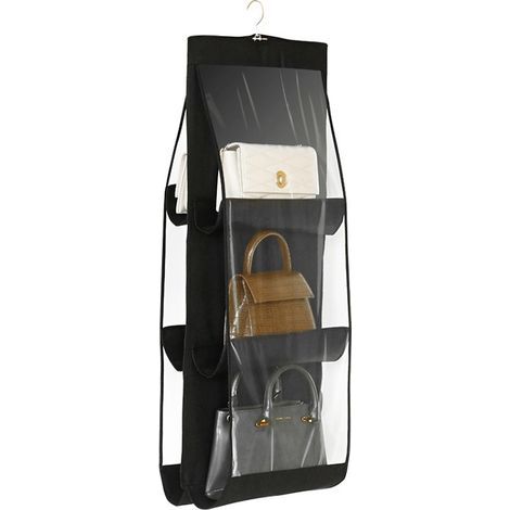 Hängender Handtaschenorganizer mit 6 Fächern, transparentem Seitenteil, schwarz (1/5)