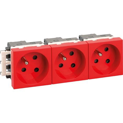 Bloc prise courant détrompées 2P+T rouge (sans détrompeur) - OPTIMA 3 prises