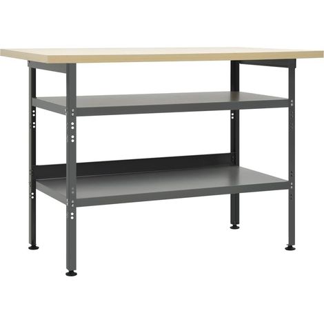 Banco de trabajo mesa de trabajo puesto de trabajo banco de herramientas banco de herramientas con 2 estantes garaje taller 120 cm acero gris 020003676