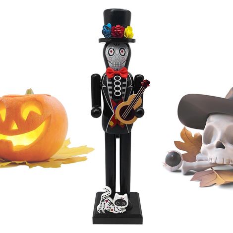 Décoration Casse-Noisette Figurine Bureau en Bois Statue Casse-Noisette Jour des Morts avec chat Pour Manteau Cheminée, Centre Table, Étagère, Décoration Festive, Ornement (1/5)