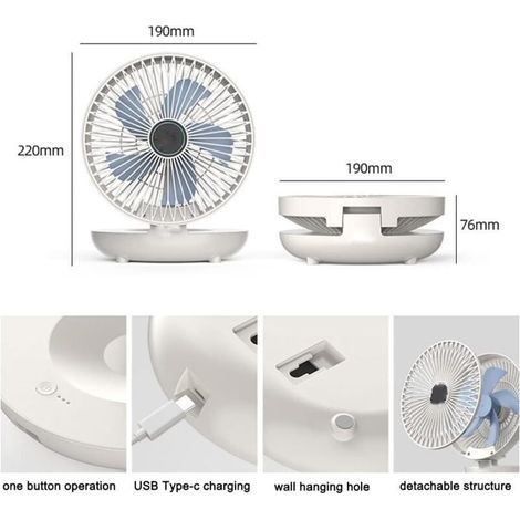 Multifunktions-Küchenventilator, wiederaufladbarer Wandventilator, kabelloser Schlafzimmerventilator, kabelloser Tischventilator – weiß (1/5)