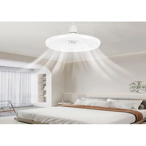Ventilateur de plafond avec éclairage intégré à culot E27, télécommande, LED, idéal pour la cuisine et les chambres, et pouvant également servir de plafonnier. (1/4)