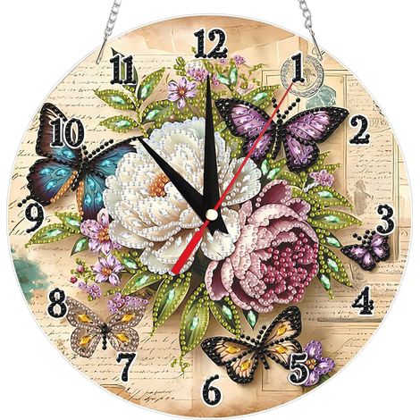 2D Plat DIY Fleurs Acrylique Diamant Peinture Horloge Pendentif pour la Décoration de la Maison (1/5)