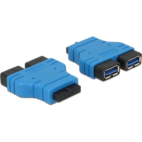 Adapter usb 3.0 pinheader bu 2x usb3.0-a bu nebeneinander (mit gehäuse) delock