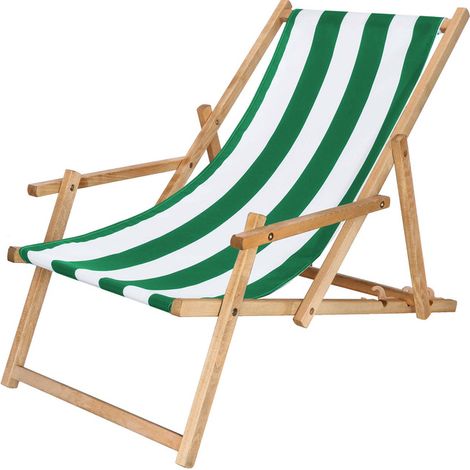 Sedia a sdraio pieghevole per il giardino, impermeabilizzata, con braccioli, verde e bianco. (1/2)