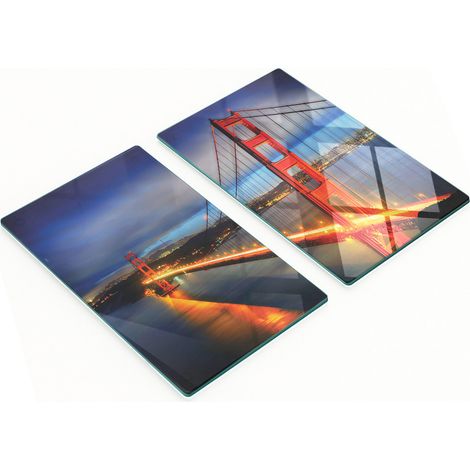 Tablas de servir de cristal para cocina con gr谩ficos del Puente Golden Gate, 2 x 30 x 52 cm.