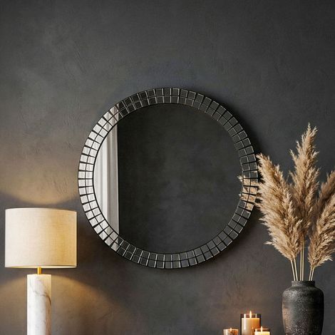 Miroir mural rond 60 cm avec contour mosaïque noir