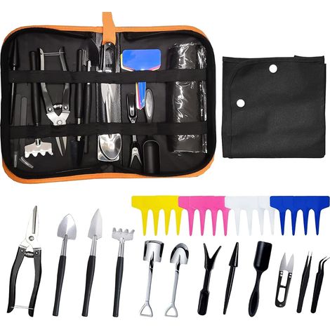 Ensemble d'outils pour bonsaï, 30 pièces, kit d'outils de jardinage d'intérieur pour débutant, comprend un tapis de rempotage de plantes, un sac en cuir, des ciseaux à bonsaï, des cadeaux pour les (1/5)
