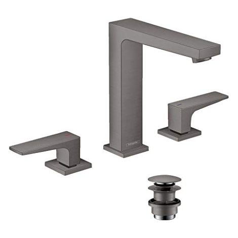 Miscelatore monocomando lavabo 160, 3 fori, piletta Push-Open, cromo nero spazzolato (1/4)