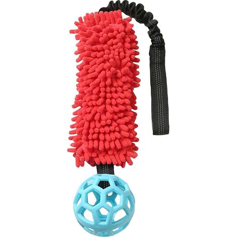 Juguete interactivo para perros con chirriador, cuerda de felpa suave y pelota hueca para morder, juguete masticable para mascotas para jugar y buscar, diseño colorido (1/5)