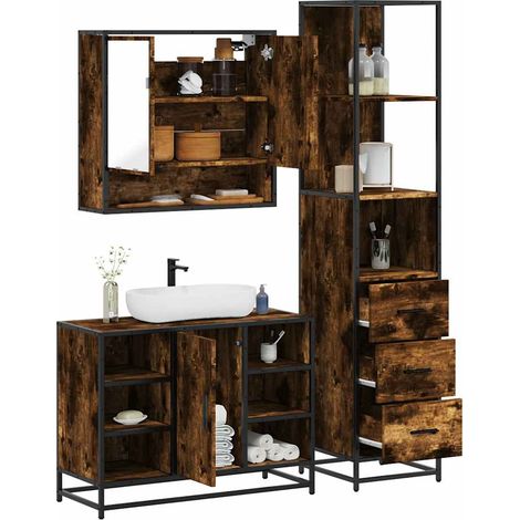 Set de muebles baño 3 pzas madera contrachapada roble ahumado vidaXL (1/5)