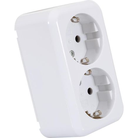 Aufputz-Doppelsteckdose Typ F Schuko  Weiß (1/2)