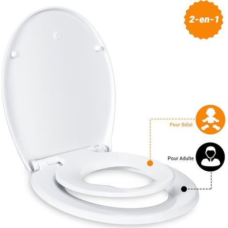 Abattant WC Familial, Lunette de Toilette avec Siège Enfant Magnétique, Frein de Chute et Charnière Réglable, Abattant WC en Polyéthylène pour Adultes et Enfants-DBTS01BJ (1/4)