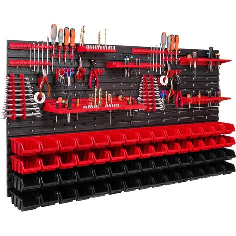 Panel de herramientas, 156 cm x 78 cm, material plástico, montaje en pared, configuración móvil, apto para garajes. (1/5)