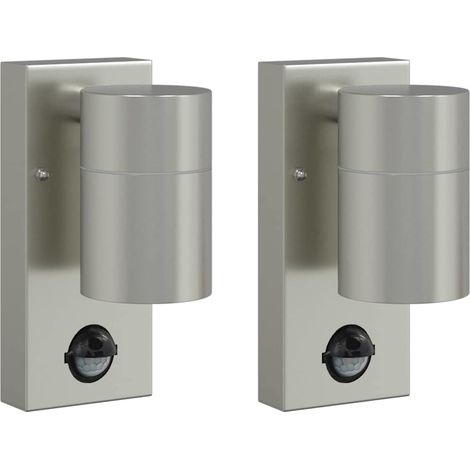 Lot de 2 appliques murales extérieures cylindriques design moderne jardin 6,5 x 10,5 x 16 cm en acier inoxydable argenté