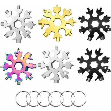 6 Pcs Outil Flocon Neige Outil multifonction en acier inoxydable 18-en-1,Clé à Flocon de Neige En Acier Inoxydable,Cadeau Homme,pour les voyages quotidiens Adventure Daily Tools (1/5)