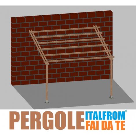 Pergola da Giardino Addossata in Legno di Pino Impregnato - mt 4 X 4 x 2,5h - con Supporti a Tassellare (1/2)