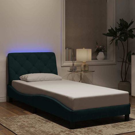 Cadre de lit avec LED 90 x 190 cm, velours vert foncé, sommier à lattes, sans matelas - PANGIVO (1/5)