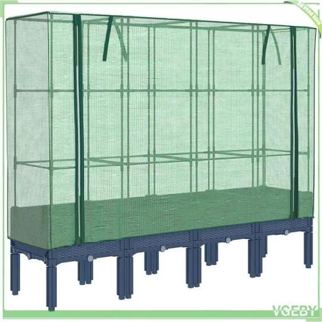 Jardinière surélevée avec housse - FAFEICY - 4015835 - Aspect rotin - 160x40x140 cm - Bleu gris (1/5)