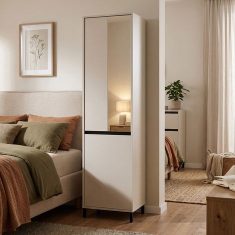 Armario 2 puertas para montar, armario de dormitorio con perchero, 2 estantes, 3 compartimentos, 55x206h cm blanco