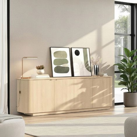 Buffet bas contemporain 4 portes coloris chêne 230cm TIKA (1/5)
