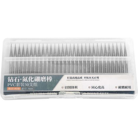 Lot de 30 Embouts Diamantés 10° Ø3mm – Pointes Carbure Silicium pour Dremel, Gravure Précise Pierre Bois