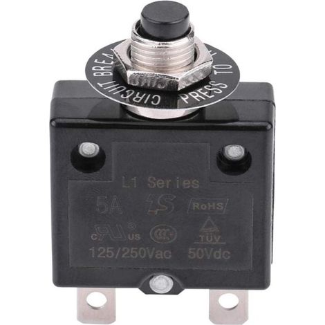 5A 8A 10A 15A 18A 20A 30A Leitungsschutzschalter mit optionalem Thermorückstellschalter, 125-250V AC 50V DC Überstromschutz-Drucktaster-Leitungsschutzschalter (5A