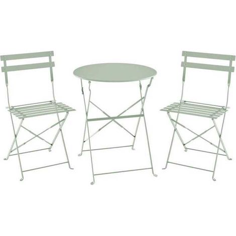 Set bistrot 2 personnes - Table ronde 60 cm avec 2 chaises - Acier thermolaqué - Vert
