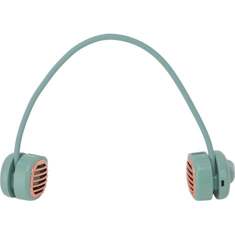 Ventilateur de cou rechargeable USB, double ventilateur, mains libres, flux d'air ultra-rapide, léger, pliable et portable, idéal pour les voyages, le shopping et les activités de plein air (vert). (1/5)