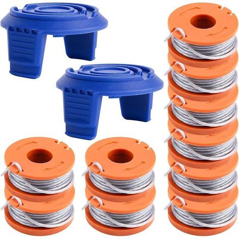 Bobine de bobine compatible avec Mac Allister MGTP18Li 1,65 mm 3 m WX150 et cache-bobine TLW-01-1 pour débroussailleuse MacAllister MGTP18Li WG150, WG151 (10 bobines + 2 couvertures) (1/5)
