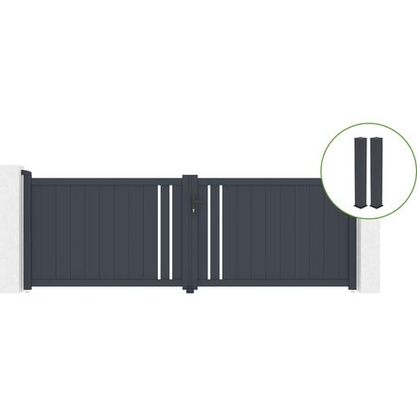 Puerta abatible 3,5m GIONA H.120cm aluminio gris + 2 postes 20x20cm H.166cm (1/5)