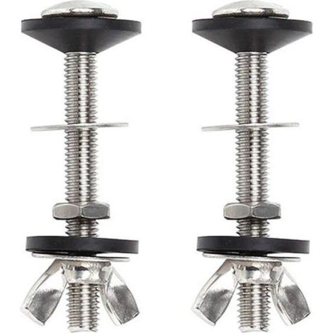 Lot de 2 Boulons de réservoir, Acier inoxydable 304, Joints NBR, Dimensions 74x8mm, Pour fixation cuvette WC (1/4)