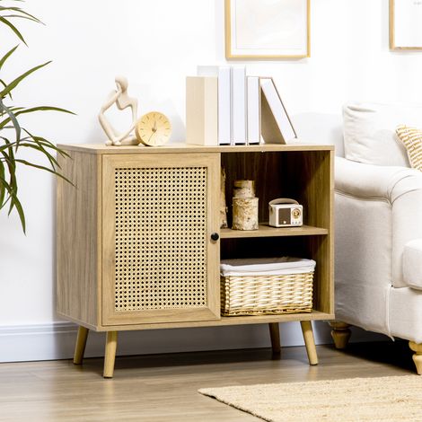 Meuble de rangement buffet 1 porte cannage effet bois - dimensions 80L x 39l x 70H cm