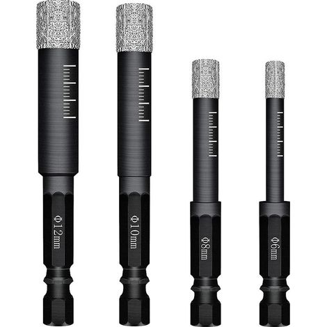 Lot de 4 Forets Mèches diamant pour Carrelage Céramique Grès Cérame Tuiles Verre Pierre. Mèches Diamantées Professionnelles Carreaux de Céramique Drill Bits Tool - 6mm 8mm 10mm 12mm (1/5)