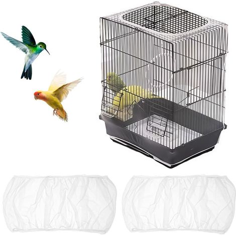 Housse de protection pour cage à oiseaux - Filet attrape-graines universel ajustable - Anti-projections et facile à nettoyer - Lot de 2 (1/5)