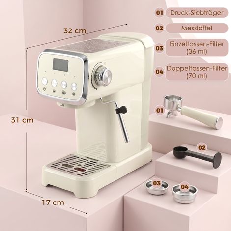 Siebträgermaschine 20 Bar Espressomaschine mit Milchaufschäumer und 1,2L abnehmbaren Wassertank für Espresso (1/5)